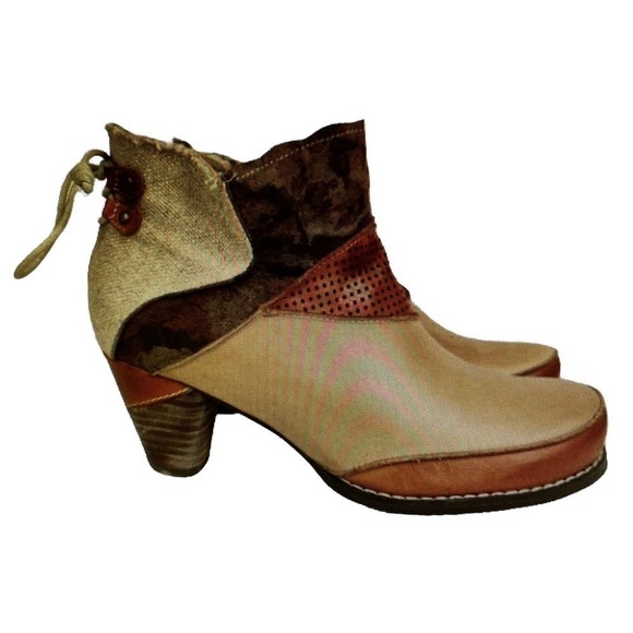 Elite by Corkys Ankle Boots Size 6 Mixed Leather Cognac Tan Mix Unusual - Picture 4 of 9